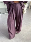 BORDO TENSEL KEMERLİ CEKET PANTOLON TAKIM