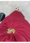 BORDO VATKA OMUZLU BRONŞ DETAY ELBİSE