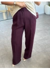 Bordo Yüksek Bel Dökümlü Pantolon
