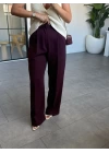 Bordo Yüksek Bel Dökümlü Pantolon