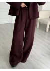 Bordo Yüksek Bel Pantolon Tek Düğmeli Ceket Takım