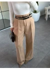 CAMEL ÇİFT KEMERLİ PİLELİ PANTOLON