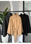 CAMEL DİK YAKA KUŞAKLI PANÇO
