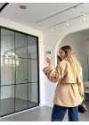 CAMEL DÜĞMELİ MANŞET DETAY KUŞAKLI KAŞE KABAN