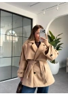 CAMEL DÜĞMELİ MANŞET DETAY KUŞAKLI KAŞE KABAN