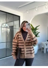 CAMEL KAHVE ÇİZGİLİ GOLD DÜĞMELİ HIRKA