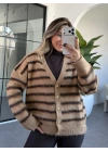 CAMEL KAHVE ÇİZGİLİ GOLD DÜĞMELİ HIRKA