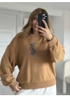 Camel Leopar Figürlü Sweatshirt