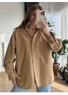 Camel Poplin Kumaş Basic Oversize Gömlek