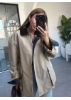 CAMEL KADİFE YAKALI TRENÇ MONT