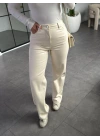 EKRU DERİ PANTOLON