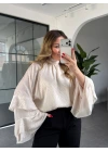EKRU KOLLARI VOLANLI BLUZ 5059