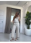 EKRU NAKIŞ DETAY YELEKLİ TAKIM