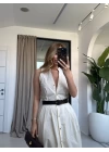 EKRU SIFIR KOL KEMERLİ ELBİSE