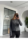 FÜME BİSİKLET YAKA SİMLİ DİLVİN TRİKO HIRKA
