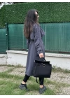 Füme Düğmeli Kruvaze Yaka Oversize Trençkot