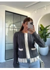 FÜME KREM ETEĞİ PİLELİ HIRKA