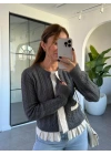FÜME KREM ETEĞİ PİLELİ HIRKA