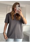 Füme Marka Model Dekoratif Dikişli Pamuklu T-Shirt