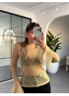 GOLD SİMLİ TÜL BLUZ