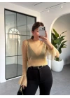 GOLD SİMLİ TÜL BLUZ