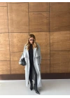 GRİ DÜĞMELİ MANŞET DETAY KUŞAKLI TRENÇKOT