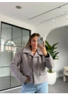 GRİ KISA KÜRK CEKET