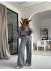 Gri Oversize İşleme Detay Spor Takım