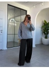 GRİ TAŞ DETAYLI FERMUARLI HIRKA