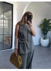 HAKİ BROŞ DETAYLI SIFIR KOL TAKIM