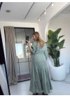 HAKİ MÜSLİN DÜĞÜM DETAY ELBİSE