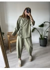 Haki Paraşüt %100 Cotton Pantolonlu Takım