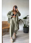 Haki Paraşüt %100 Cotton Pantolonlu Takım
