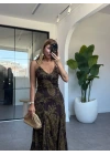 HAKİ ŞİFON V YAKA ELBİSE