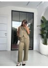 HAKİ TAŞ DETAYLI KETEN TAKIM
