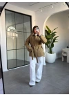 HAKİ YAKASI KADİFE KUŞAKLI MONT