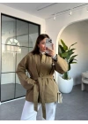 HAKİ YAKASI KADİFE KUŞAKLI MONT