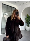 KAHVE BELDEN OTURMALI ŞAL YAKA KAŞE CEKET