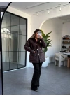 KAHVE BELİ BÜZGÜLÜ KAPİTONE MONT