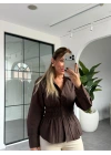 KAHVE BELİ LASTİKLİ GÖMLEK