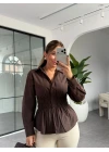 KAHVE BELİ LASTİKLİ GÖMLEK