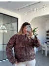 KAHVE ÇİÇEK DESEN KAPİTONE CEKET