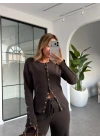 KAHVE ÇITÇIT DETAYLI TRİKO TAKIM