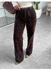 KAHVE DENİM WİDE LEG KADİFE PANTOLON