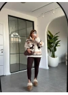 KAHVE GEYİK DESEN PELUŞ SWEATSHİRT