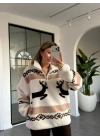 KAHVE GEYİK DESEN PELUŞ SWEATSHİRT