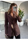 KAHVE GOLD AKSESUAR DETAY BAĞLAMALI BLAZER CEKET