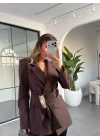 KAHVE GOLD AKSESUAR DETAY BAĞLAMALI BLAZER CEKET