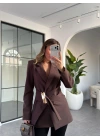 KAHVE GOLD AKSESUAR DETAY BAĞLAMALI BLAZER CEKET
