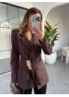 KAHVE GOLD AKSESUAR DETAY BAĞLAMALI BLAZER CEKET
